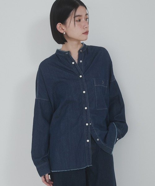 hunch(ハンチ)の「【WEB限定/別注】 バンドカラー オーバーサイズ デニムシャツ(シャツ/ブラウス・レディース・ブラック/ネイビー/グレー/ライトブルー/ブルー・FREE)」の12枚目の写真