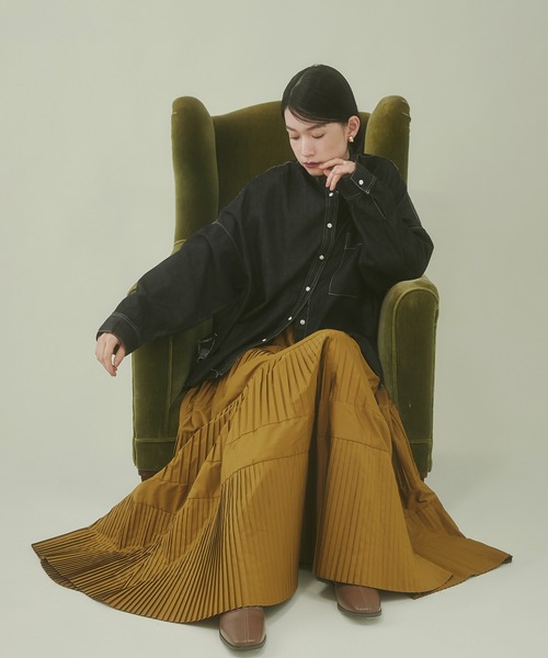 セルフケア可能✨cafuneバンドカラーオーバーシャツ薄手デニムゆったりF セルフケア可能✨cafuneバンドカラーオーバーシャツ薄手デニムゆったり