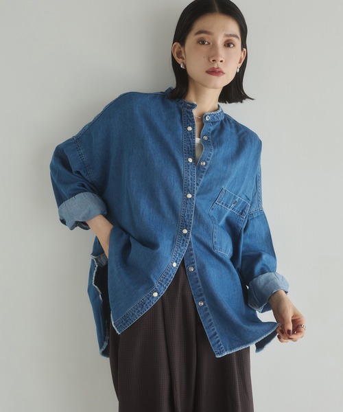 セール】【WEB限定/別注】 バンドカラー オーバーサイズ デニムシャツ