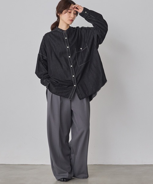 セール】【WEB限定/別注】 バンドカラー オーバーサイズ デニムシャツ