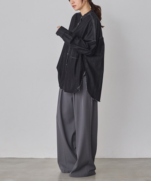 セール】【WEB限定/別注】 バンドカラー オーバーサイズ デニムシャツ