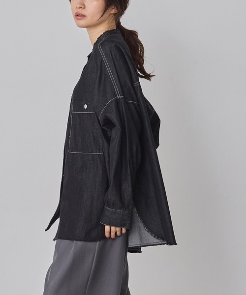 セール】【WEB限定/別注】 バンドカラー オーバーサイズ デニムシャツ