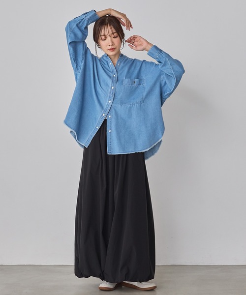 セール】【WEB限定/別注】 バンドカラー オーバーサイズ デニムシャツ