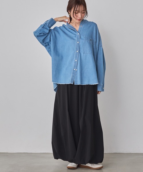 セール】【WEB限定/別注】 バンドカラー オーバーサイズ デニムシャツ