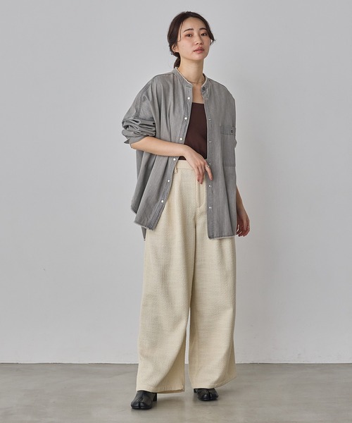 セール】【WEB限定/別注】 バンドカラー オーバーサイズ デニムシャツ