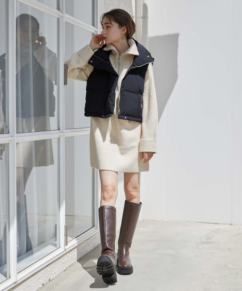 archives（アルシーヴ）の「中綿ショートベスト（ダウンベスト・レディース・ブラック/アイボリー・MEDIUM）」の9枚目の写真