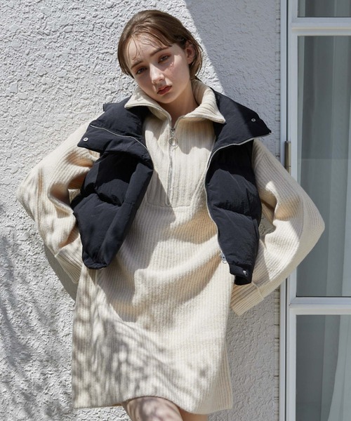 archives（アルシーヴ）の「中綿ショートベスト（ダウンベスト・レディース・ブラック/アイボリー・MEDIUM）」の4枚目の写真