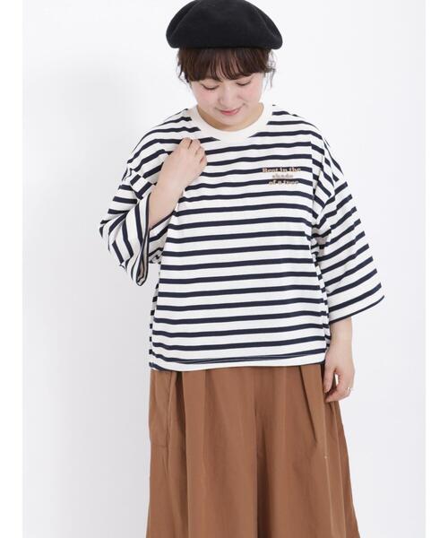 Samansa Mos2（サマンサ モスモス）の「ボーダー胸刺繍カットソー（Tシャツ/カットソー・レディース・ピンク/キャメル/グリーン/オフホワイト・F）」の11枚目の写真