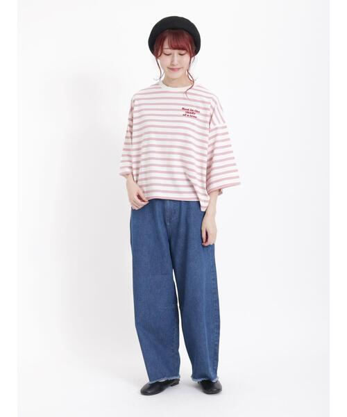 Samansa Mos2（サマンサ モスモス）の「ボーダー胸刺繍カットソー（Tシャツ/カットソー・レディース・ピンク/キャメル/グリーン/オフホワイト・F）」の15枚目の写真