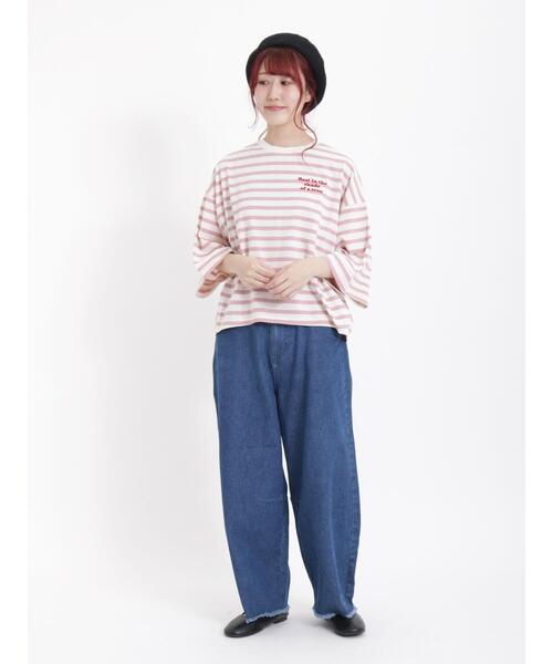 Samansa Mos2（サマンサ モスモス）の「ボーダー胸刺繍カットソー（Tシャツ/カットソー・レディース・ピンク/キャメル/グリーン/オフホワイト・F）」の16枚目の写真