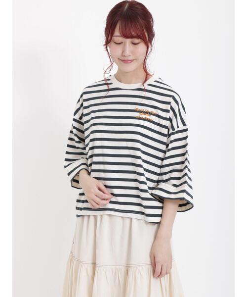 Samansa Mos2（サマンサ モスモス）の「ボーダー胸刺繍カットソー（Tシャツ/カットソー・レディース・ピンク/キャメル/グリーン/オフホワイト・F）」の19枚目の写真