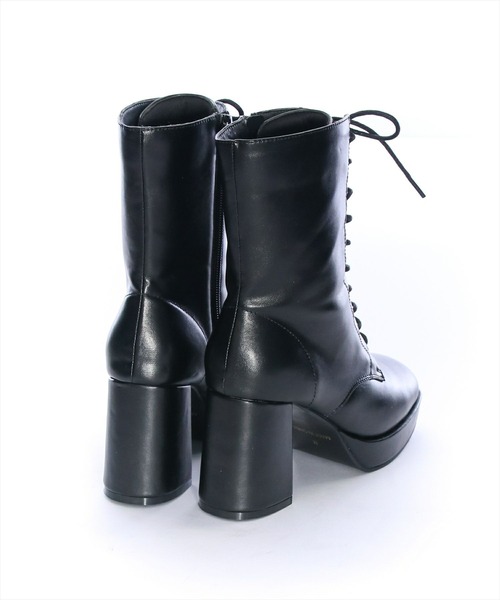 clear（クリア）の「前後厚底編みあげヒールショートブーツ[着回し力抜群 ガーリー]≪再入荷≫（ブーツ・レディース・ブラック/アイボリー・L/M）」の3枚目の写真