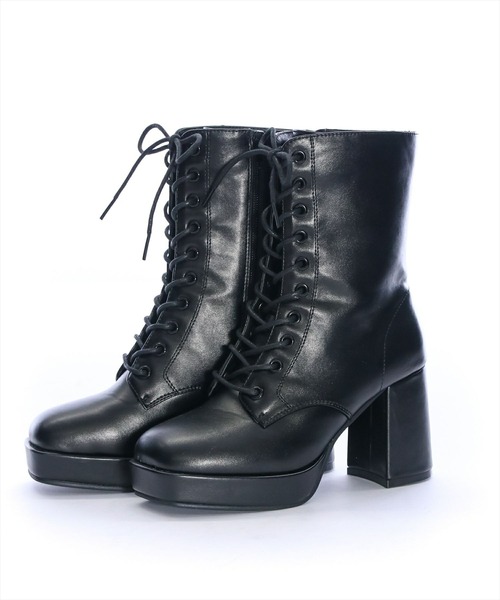 clear（クリア）の「前後厚底編みあげヒールショートブーツ[着回し力抜群 ガーリー]≪再入荷≫（ブーツ・レディース・ブラック/アイボリー・L/M）」の6枚目の写真