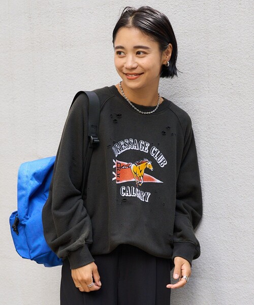 FREAK'S STORE（フリークスストア）の「ダメージ フロッキースウェット（スウェット・レディース・チャコール/ライトグレー・ﾌﾘ-）」の7枚目の写真