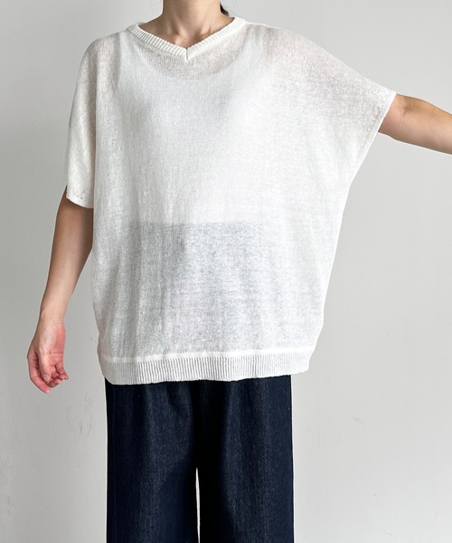 vent blanc(ヴァンブラン)の「vent blanc ヴァンブランLINEN Vネックベスト(ニット/セーター・レディース・アイボリー/チャコールグレー/ナチュラル・FREE)」の3枚目の写真