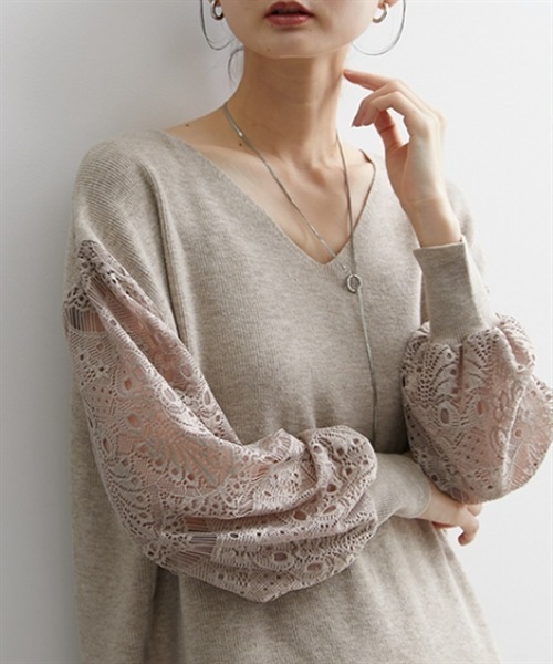 nissen（ニッセン）の「ふんわりレース袖ニットワンピース（ワンピース・レディース・ブラック/ブルー/ピンク/モカ/ネイビー/杢グレー・LL/S/L/M）」の4枚目の写真