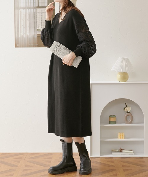 nissen（ニッセン）の「ふんわりレース袖ニットワンピース（ワンピース・レディース・ブラック/ブルー/ピンク/モカ/ネイビー/杢グレー・LL/S/L/M）」の11枚目の写真