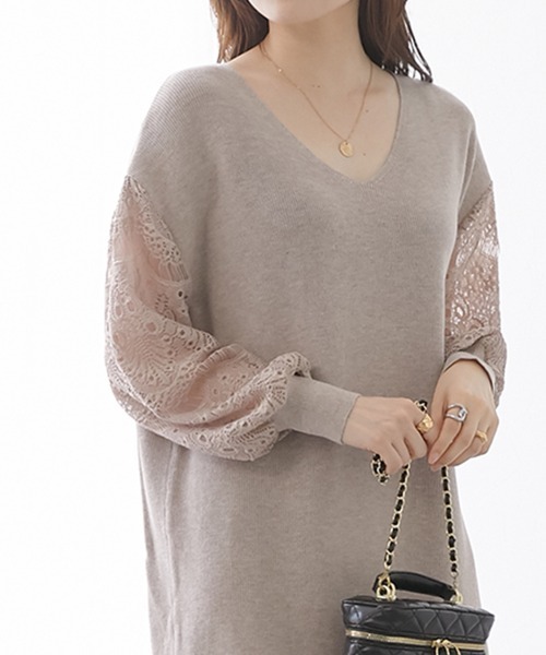 nissen（ニッセン）の「ふんわりレース袖ニットワンピース（ワンピース・レディース・ブラック/ブルー/ピンク/モカ/ネイビー/杢グレー・LL/S/L/M）」の17枚目の写真