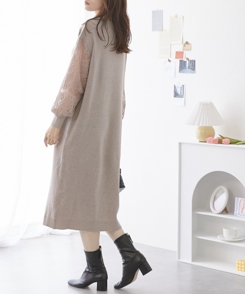 nissen（ニッセン）の「ふんわりレース袖ニットワンピース（ワンピース・レディース・ブラック/ブルー/ピンク/モカ/ネイビー/杢グレー・LL/S/L/M）」の18枚目の写真