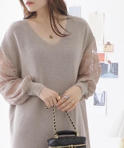 nissen（ニッセン）の「ふんわりレース袖ニットワンピース（ワンピース・レディース・ブラック/ブルー/ピンク/モカ/ネイビー/杢グレー・LL/S/L/M）」の19枚目の写真