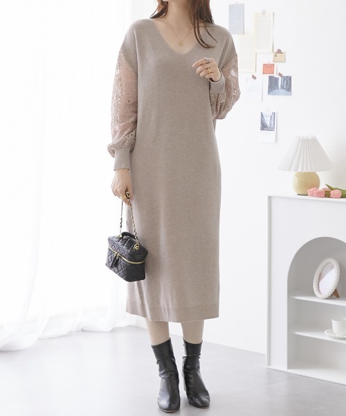nissen（ニッセン）の「ふんわりレース袖ニットワンピース（ワンピース・レディース・ブラック/ブルー/ピンク/モカ/ネイビー/杢グレー・LL/S/L/M）」の20枚目の写真