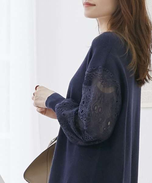 nissen（ニッセン）の「ふんわりレース袖ニットワンピース（ワンピース・レディース・ブラック/ブルー/ピンク/モカ/ネイビー/杢グレー・LL/S/L/M）」の9枚目の写真