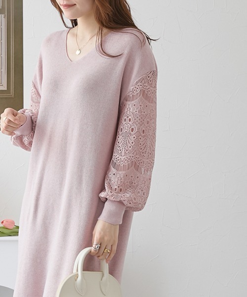 nissen（ニッセン）の「ふんわりレース袖ニットワンピース（ワンピース・レディース・ブラック/ブルー/ピンク/モカ/ネイビー/杢グレー・LL/S/L/M）」の21枚目の写真