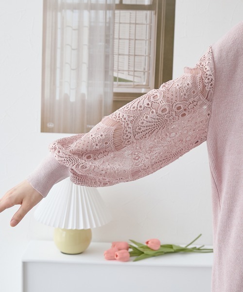 nissen（ニッセン）の「ふんわりレース袖ニットワンピース（ワンピース・レディース・ブラック/ブルー/ピンク/モカ/ネイビー/杢グレー・LL/S/L/M）」の22枚目の写真