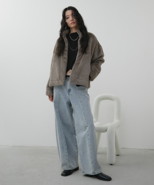 新品 アルページュストーリー ミンク風 ショートコート モカ ファー 新品 アルページュストーリー ミンク風 ショートコート モカ ファー