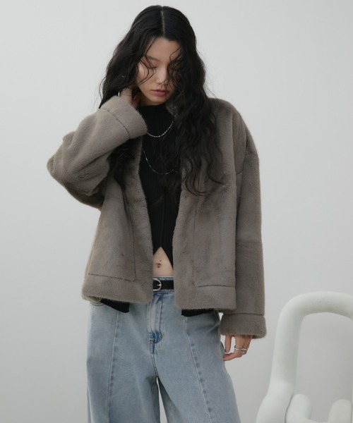 Aunt Marie's(アントマリーズ)の「ファーショートコート(その他アウター・レディース・アイボリー/ブラウン/モカ/グレイッシュベージュ・FREE)」の6枚目の写真