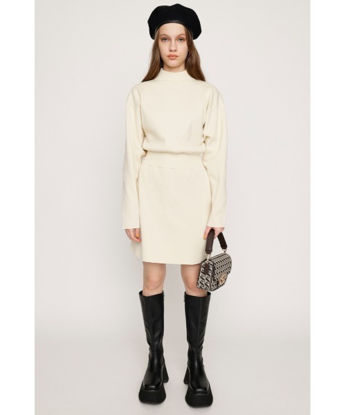 SLY（スライ）の「WAIST RIB POLY S/OP ウエスト リブ ポーリー ショート ワンピース ミニワンピ（ワンピース・レディース・ブラック/ブルー系その他/アイボリー・2/1）」の4枚目の写真