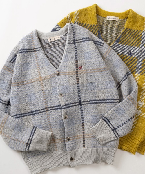 BEVERLY HILLS POLO CLUB（ビバリーヒルズポロクラブ）の「【BEVERLY HILLS POLO CLUB/ビバリーヒルズポロクラブ】無地＆チェック柄 ワンポイント刺繍デザイン モヘアタッチ ニットカーディガン/ ビッグシルエット（カーディガン/ボレロ・レディース・ブラック/ライトブルー/サックスブルー/ライトグリーン/レッド/ダークブラウン/マスタード/モカ/ラベンダー/ダークブルー・M/L/XL）」の7枚目の写真