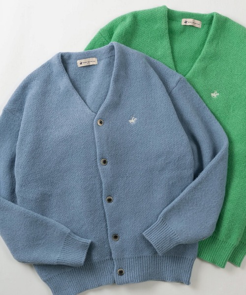 BEVERLY HILLS POLO CLUB（ビバリーヒルズポロクラブ）の「【BEVERLY HILLS POLO CLUB/ビバリーヒルズポロクラブ】無地＆チェック柄 ワンポイント刺繍デザイン モヘアタッチ ニットカーディガン/ ビッグシルエット（カーディガン/ボレロ・レディース・ブラック/ライトブルー/サックスブルー/ライトグリーン/レッド/ダークブラウン/マスタード/モカ/ラベンダー/ダークブルー・M/L/XL）」の6枚目の写真