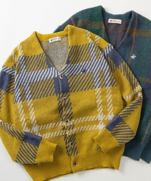 BEVERLY HILLS POLO CLUB（ビバリーヒルズポロクラブ）の「【BEVERLY HILLS POLO CLUB/ビバリーヒルズポロクラブ】無地＆チェック柄 ワンポイント刺繍デザイン モヘアタッチ ニットカーディガン/ ビッグシルエット（カーディガン/ボレロ・レディース・ブラック/ライトブルー/サックスブルー/ライトグリーン/レッド/ダークブラウン/マスタード/モカ/ラベンダー/ダークブルー・M/L/XL）」の9枚目の写真