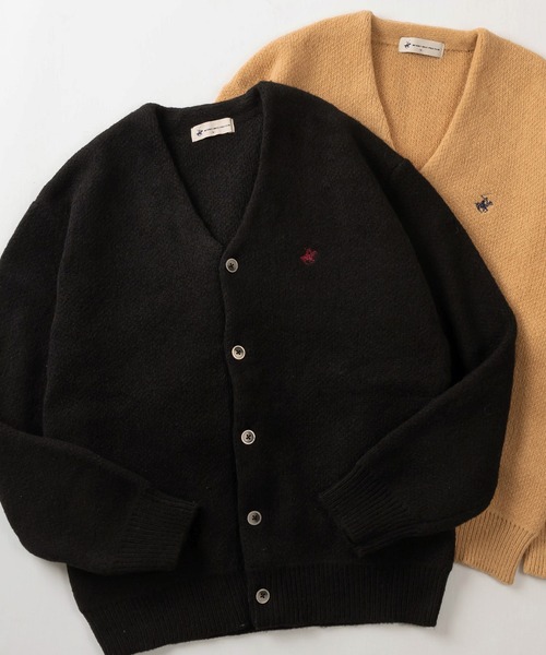BEVERLY HILLS POLO CLUB（ビバリーヒルズポロクラブ）の「【BEVERLY HILLS POLO CLUB/ビバリーヒルズポロクラブ】無地＆チェック柄 ワンポイント刺繍デザイン モヘアタッチ ニットカーディガン/ ビッグシルエット（カーディガン/ボレロ・レディース・ブラック/ライトブルー/サックスブルー/ライトグリーン/レッド/ダークブラウン/マスタード/モカ/ラベンダー/ダークブルー・M/L/XL）」の2枚目の写真