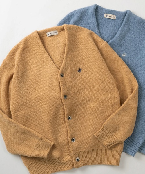 BEVERLY HILLS POLO CLUB（ビバリーヒルズポロクラブ）の「【BEVERLY HILLS POLO CLUB/ビバリーヒルズポロクラブ】無地＆チェック柄 ワンポイント刺繍デザイン モヘアタッチ ニットカーディガン/ ビッグシルエット（カーディガン/ボレロ・レディース・ブラック/ライトブルー/サックスブルー/ライトグリーン/レッド/ダークブラウン/マスタード/モカ/ラベンダー/ダークブルー・M/L/XL）」の4枚目の写真