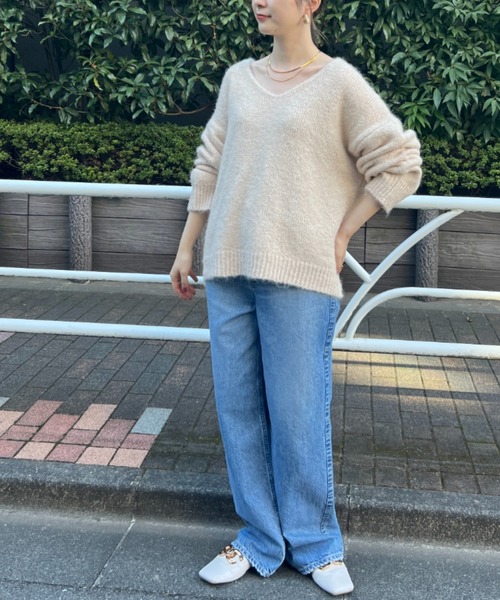 Rouge vif（ルージュヴィフ）の「【一部店舗限定】ブークレーVネックニット（ニット/セーター・レディース・ベージュ/ホワイト/ピンク・フリー）」の15枚目の写真