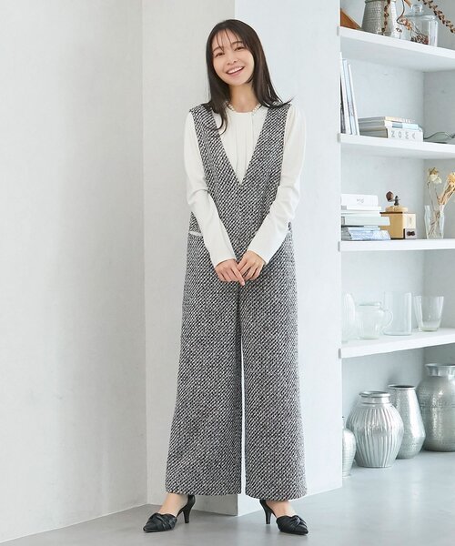 index（インデックス）の「◆ミックスツイードサロペット【洗濯機洗い可】（サロペット/オーバーオール・レディース・アイボリー系3/ブラック系3・38/36/40）」の2枚目の写真