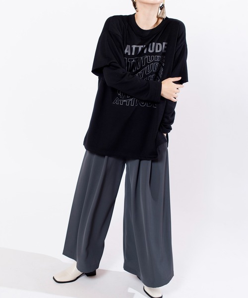 OSMOSIS(オズモーシス)の「バイカラーサイドタックパンツ(その他パンツ・レディース・ブラック/グレー・ONE SIZE)」の6枚目の写真