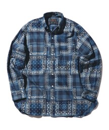 BEAMS PLUS | インディゴ プラッド ディスチャージプリント ボタンダウンシャツ クラシック フィット(シャツ/ブラウス)