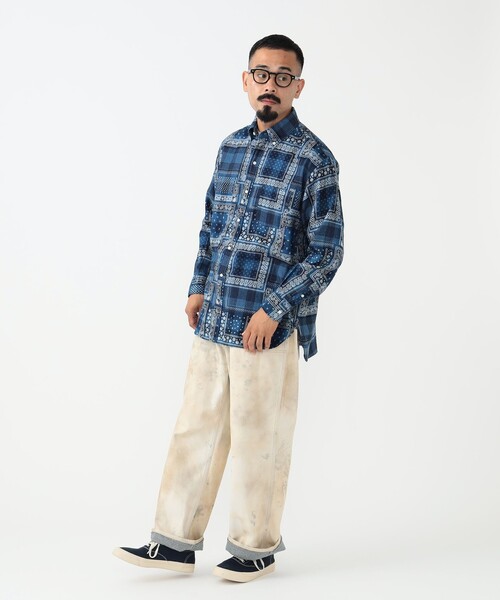 BEAMS PLUS（ビームスプラス）の「インディゴ プラッド ディスチャージプリント ボタンダウンシャツ クラシック フィット（シャツ/ブラウス・メンズ・インディゴブルー・M/S/XL/L）」の3枚目の写真