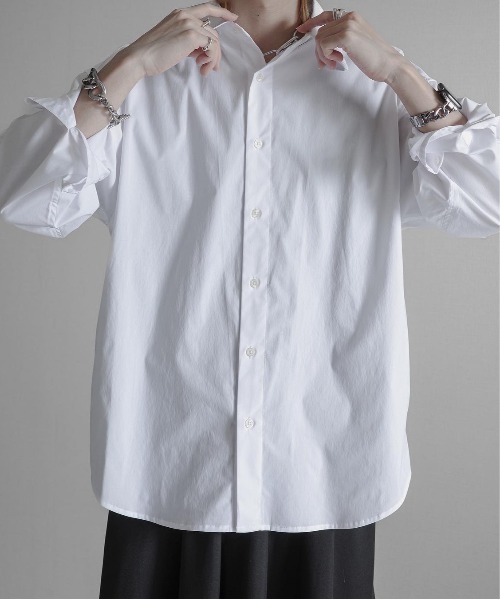 KUUUPY（クーピー）の「T/C Broad Loose Shirt - T/Cブロードルーズシャツ（シャツ/ブラウス・メンズ・ホワイト/ブルー・MEDIUM/SMALL/LARGE）」の4枚目の写真