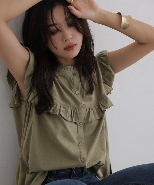 ElegChic(エレグシック)の「前後2WAYフリルブラウス(シャツ/ブラウス・レディース・ベージュ/ブラック/カーキ/ピンク系その他/ホワイト・M/XL/4L)」の4枚目の写真