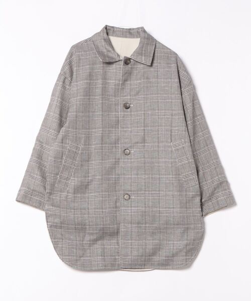 Munich(ミューニック)の「コットンツイル×リネンコットンチェックリバーシブルコート(ステンカラーコート・レディース・ベージュ/ブラック/グレイッシュベージュ・FREE)」の15枚目の写真