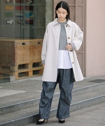 Munich | コットンツイル×リネンコットンチェックリバーシブルコート(ステンカラーコート)