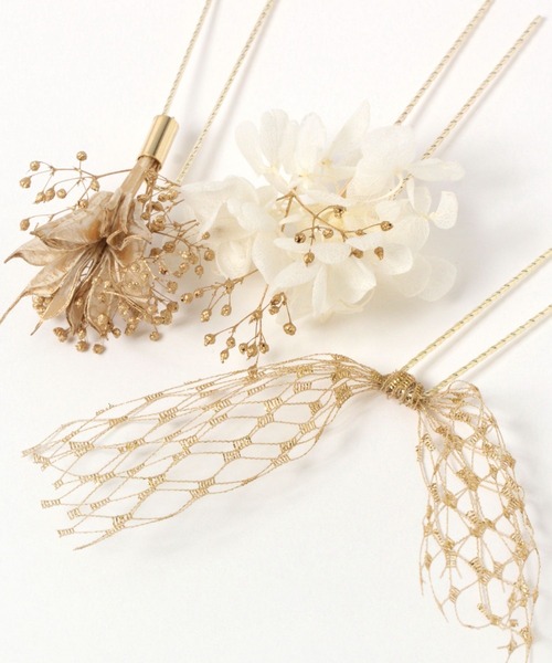 GLOBAL WORK（グローバルワーク）の「MADE IN JAPANドライフラワー3本セットピン/993093（ヘアピン・レディース・ホワイト/グレー/ベージュ・ONE SIZE）」の6枚目の写真