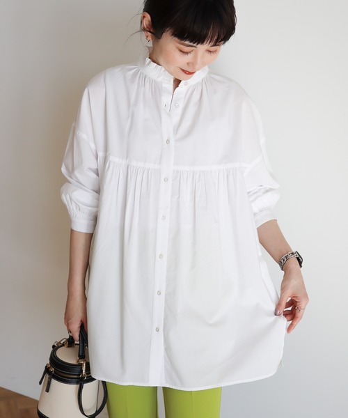 AMERICAN HOLIC(アメリカンホリック)の「サラックール/UVカットフリルシャツチュニック(チュニック・レディース・ブラック/オフホワイト/ストライプ・M/L)」の4枚目の写真