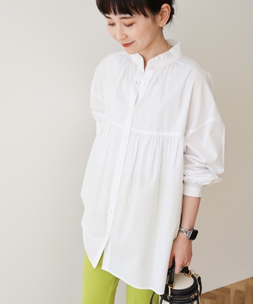 AMERICAN HOLIC(アメリカンホリック)の「サラックール/UVカットフリルシャツチュニック(チュニック・レディース・ブラック/オフホワイト/ストライプ・M/L)」の6枚目の写真