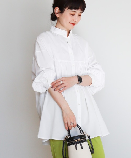 AMERICAN HOLIC(アメリカンホリック)の「サラックール/UVカットフリルシャツチュニック(チュニック・レディース・ブラック/オフホワイト/ストライプ・M/L)」の5枚目の写真