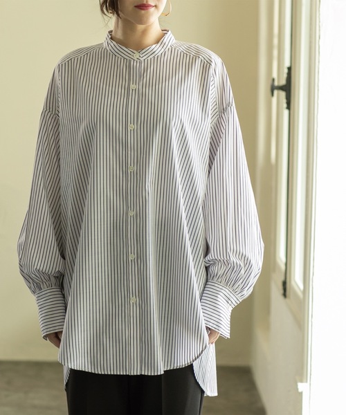 OPAQUE.CLIP（オペークドットクリップ）の「◆2way ボリュームスリーブオーバーボウタイシャツ 【洗濯機洗い可】（シャツ/ブラウス・レディース・ブルー系7/ブラック/ホワイト系3/オフホワイト・00）」の11枚目の写真